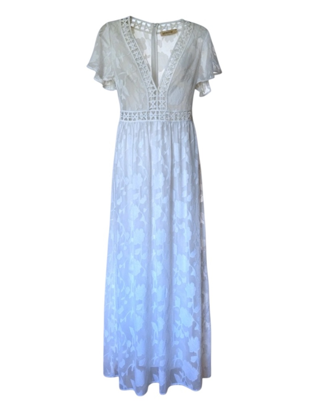 Elegant White Lace Maxi Dress with V-Neck
